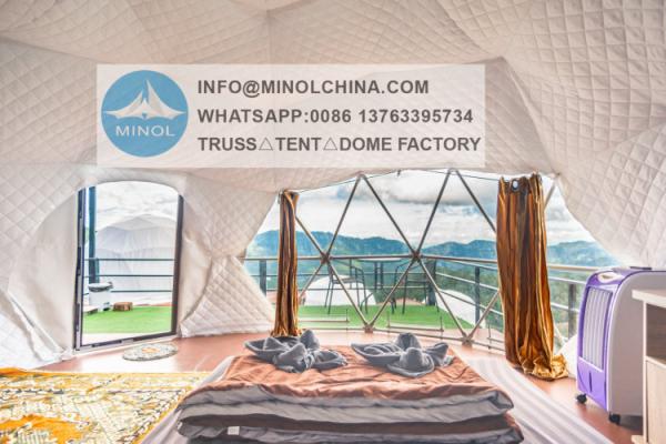 7m 8 M Luxury Canvas Geodesic Clear Canopy Dome Glamping Tent With Bathroom Stove Hole