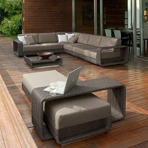 Outdoor Rattan L Shape Sofa Garden Sofa Set with Patio Wicker Furniture