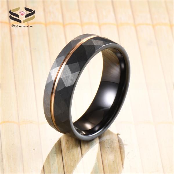 Rose Gold And Black Plated Tungsten Ring Faceted Finished 8mm For Men'S Wedding Gifts