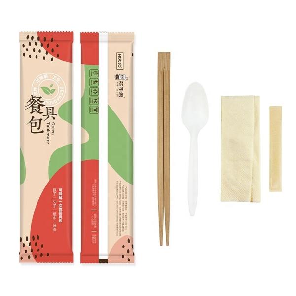 Disposable Eco Friendly Tableware Carbonized Bamboo Chopsticks and Corn Starch Spoons