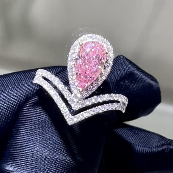 18k Pear Shape Princess Design Lab Grown Pink Diamond Ring Sakura Pink Beautiful Design Ring