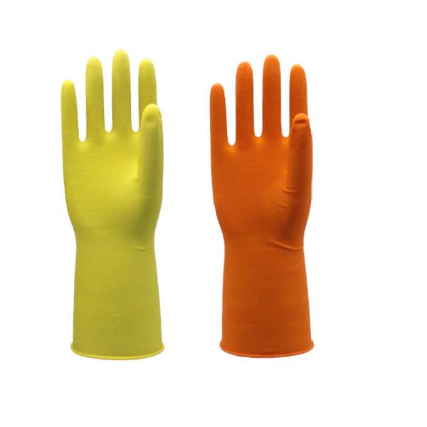 Gants naturels de latex de Flocklined d'immersion jaune de couleur pour le