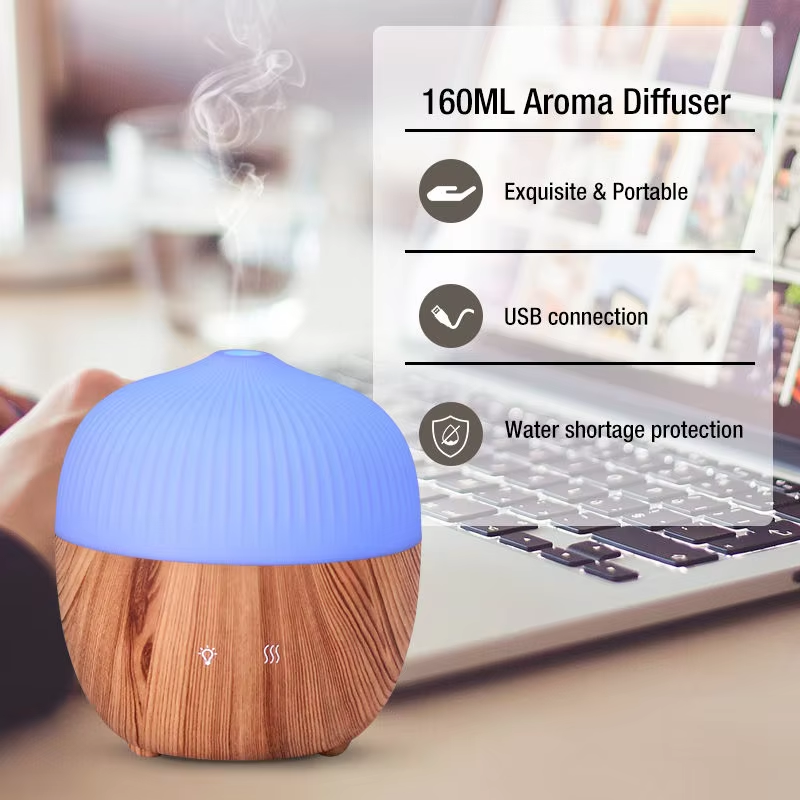 USB Wood Grain Aroma Essential Oil Diffuser Seven Color Change Air Humidifier