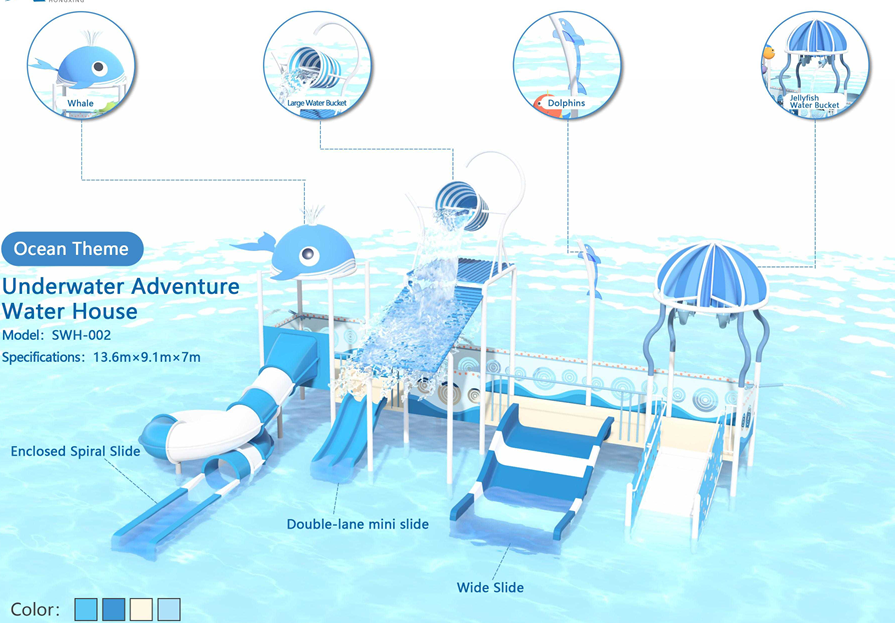  SWH-002 Medium Ocean Theme Water House Interactive Water Play Childrens Splash Pad Kids Water Slide Theme