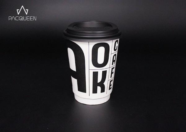 Heat Proof Double Wall Custom Disposable Paper Cups With White / Black Lids