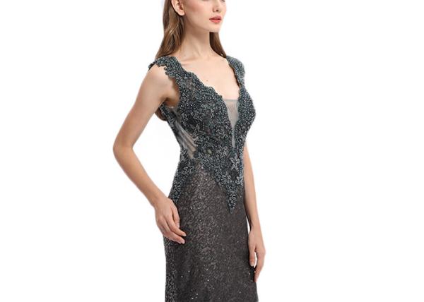 Deep V Neck Sequined Vintage Evening Dresses For Formal Party Sleeveless