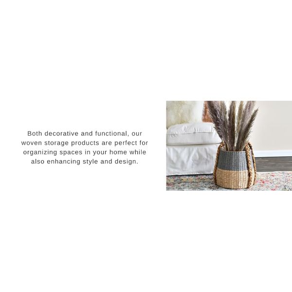 Tall Water Hyacinth Wicker Basket with Handles | Natural, Brown, Natural Bathroom Trash Can Boho Style - Wicker Trash Can With Lid For Household, Kitchen - Removable Liner, Iron Frame