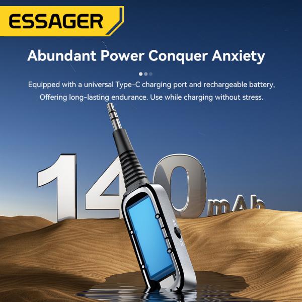 ESSAGER ES-BT10 Jack Aux 3.5mm vers Bluetooth Émetteur Récepteur Batterie Intégrée