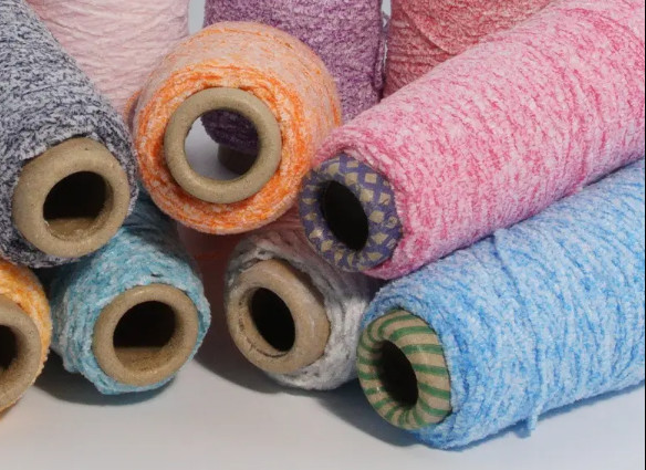 Two Mix Color Chenille Yarn Chunky Dyed 50% Polyester 50% Cotton Blended White