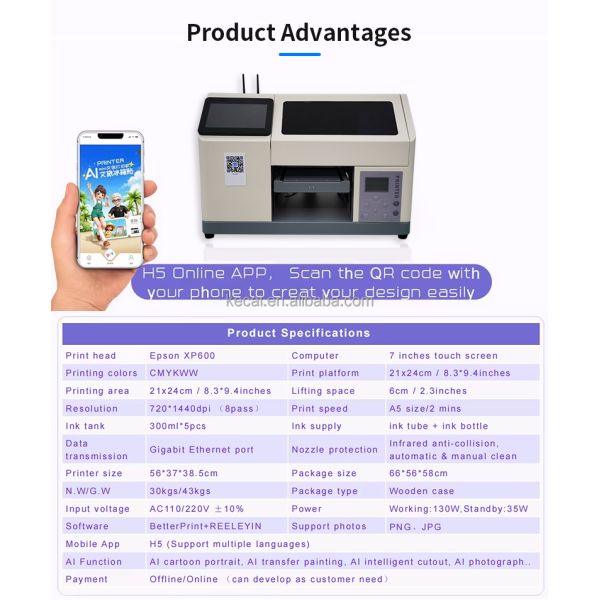 KECAI Ai Drawing Function Mobile Cover Picture Printer A5 UV Printer for Phone Cases Smart Phone Case UV Flatbed Printer