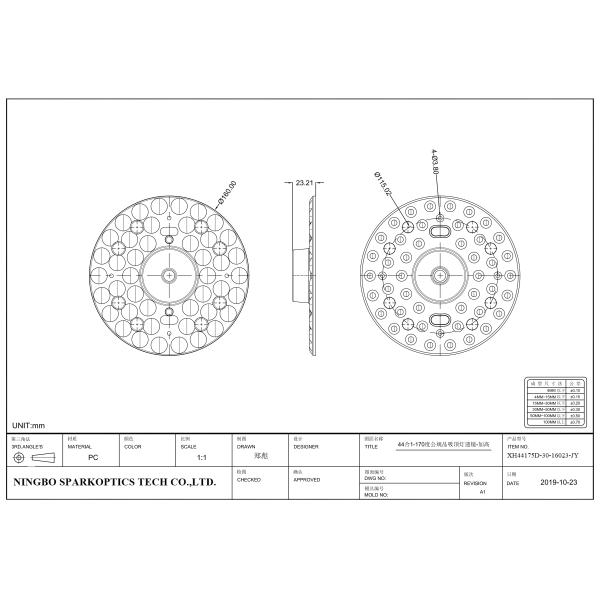 Fin de la lentille 44 de plafonnier, 1 lentille de lampe de plafond de règlements du degré *170