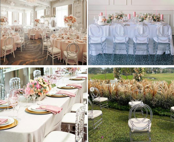 La réception acrylique Phoenix de Tiffany Chiavari Chairs Wedding Ceremony préside le banquet