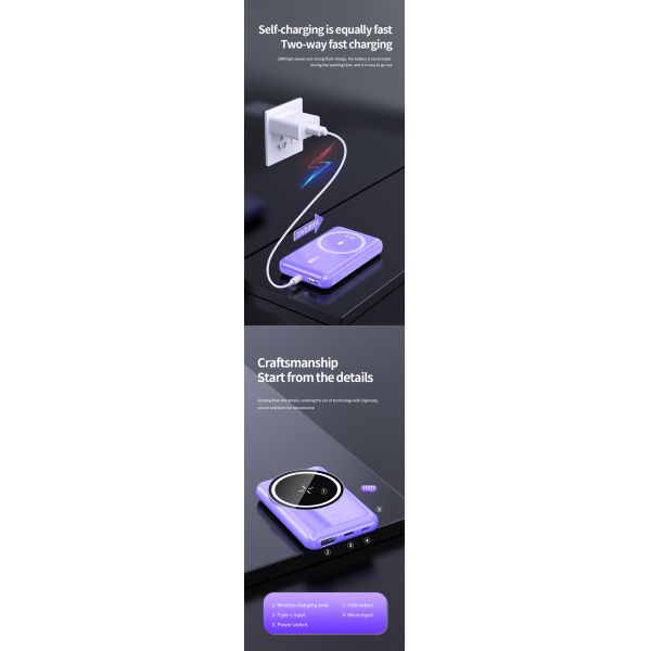 Fast Charging Mini Slim  Wireless Magnetic Power Bank 10000mAh  PD 20W Powerbank