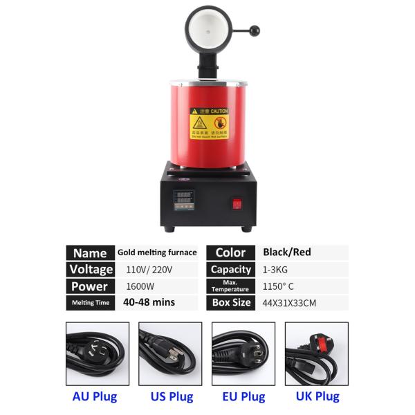 Digital Jewelry Melting Furnace 1400W 2000F With 1 / 2/ 3KG Graphite Crucible