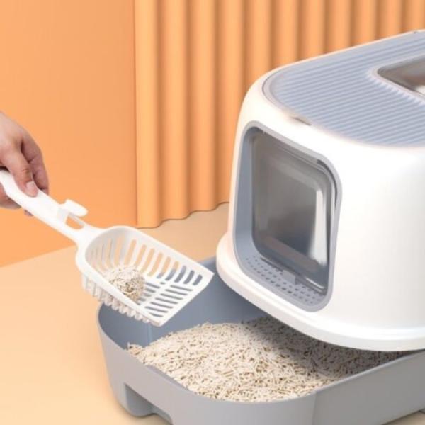Anti Splashing Plastic Cat Litter House White Top Entry Litter Box With Drawer