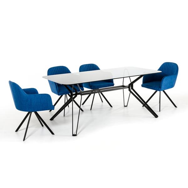 Sun On Glass Top 0.2CBM 45kgs Fabric metal leg Dining Table Set
