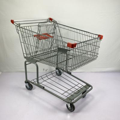 175L Big Basket Metal Wire Shopping Trolley With Bottom Frame TPR TPU Wheels