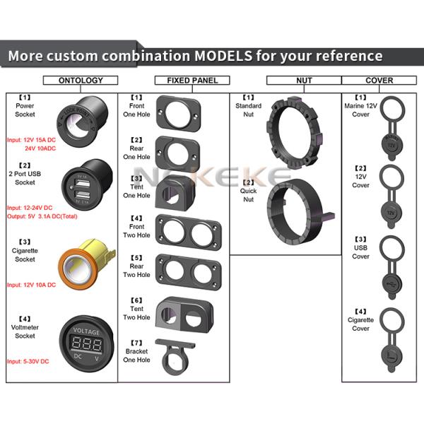 Waterproof QC3.0 Type C Power Socket Dual USB Car Charger Socket with ON OFF Switch