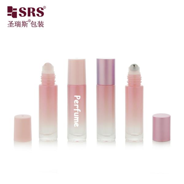 BLPM-10ml Cylindrical Round Gradient Pink Color Mould Glass Roller Bottle For Personal Care With colored plastic Cap