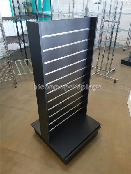 Black Wood Spinner Display Stands Free Standing With Aluminum Panel / Detachable Hooks