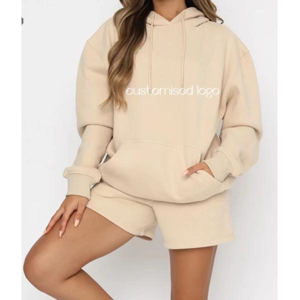 Cotton Fleece Puff Print Hoodies 2 Piece Set 100% Polyester Women Sportswear