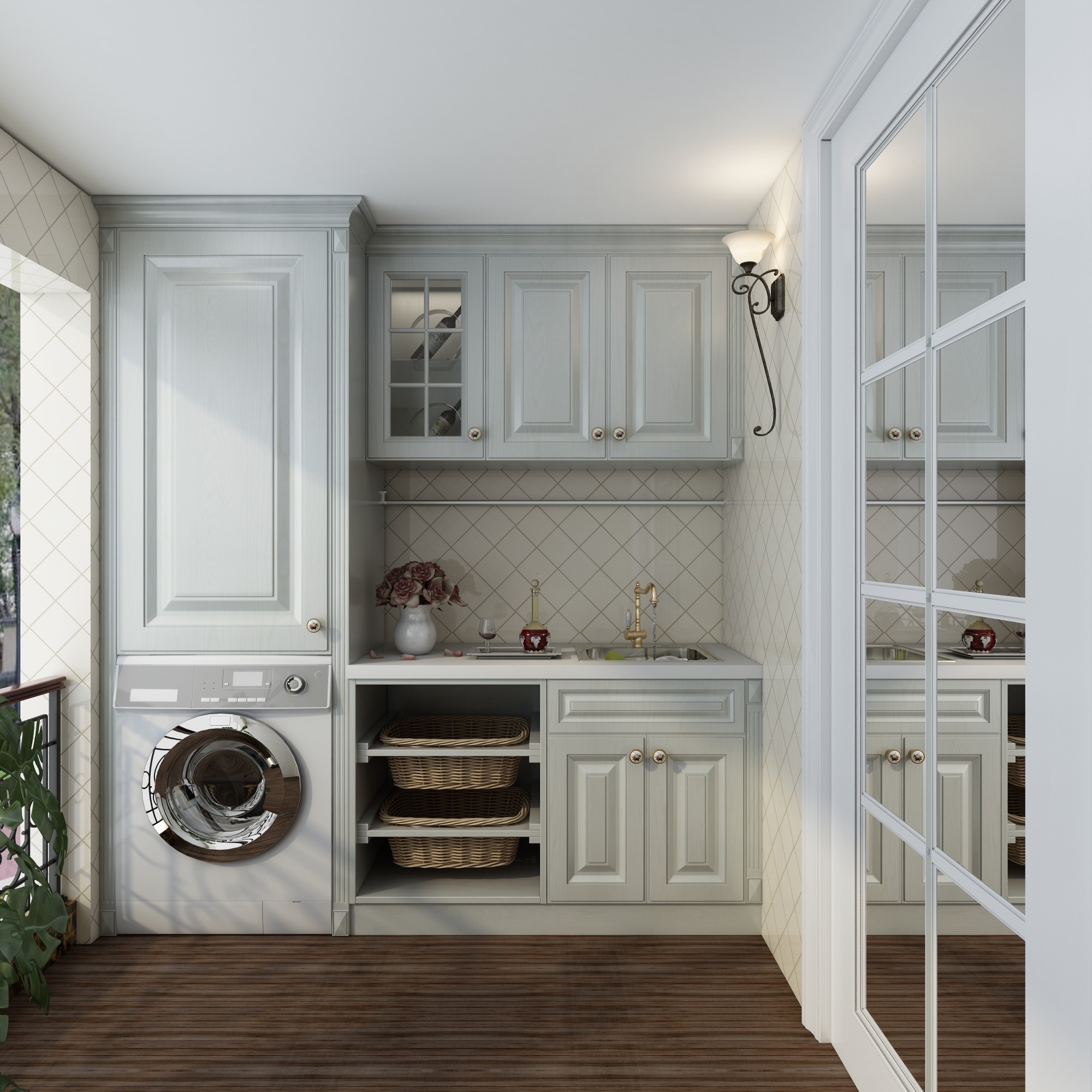 Waterproof Modern Design Plywood Laundry Sink Cabinet for High End Apartment Customization