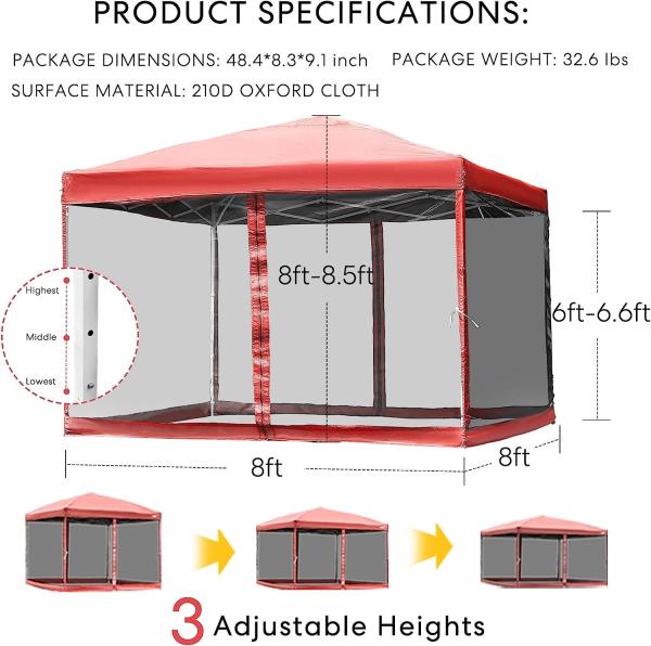210d Oxford Easy Pop Up Canopy, Outdoor Screen Tent with Mesh Mosquito Netting Side Walls for Camping Picnic Party