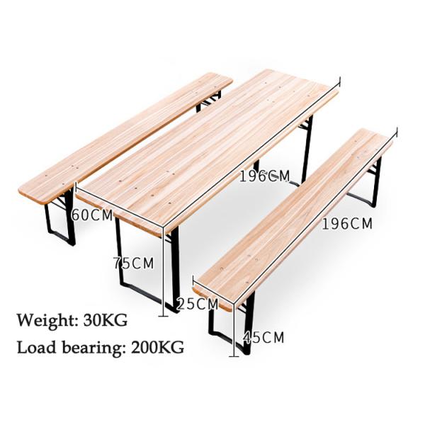 Outdoor Portable Patio Bar Solid Wood Rectangular Folding Table and Benches Chair Set