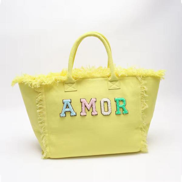 Newest Fashinable Keymay Tassel Fringe Large Canvas Tote Bag with Two Handles/Straps
