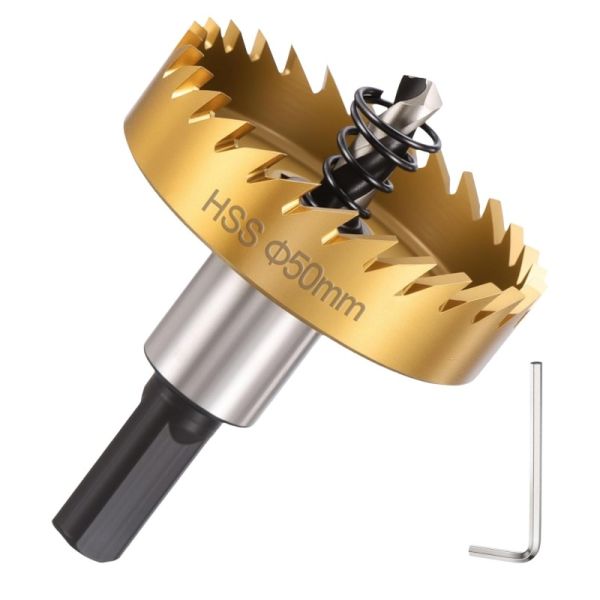 50mm Titanium Gold HSS-M2 Cutter Bit | 64-66 HRC Precision Boring Solution for Stainless & Alloy Plate