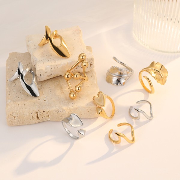 Fashion New 18K Gold Plated Stainless Steel Open Ring With Adjustable Size and a High End Irregular Jewelry Rings