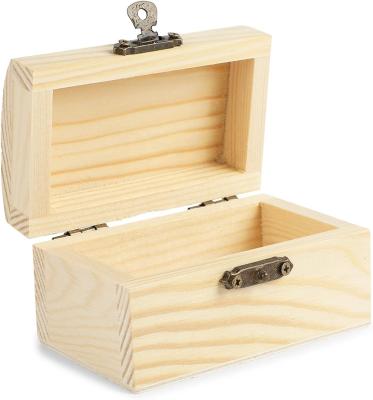 Créations lumineuses coffre au trésor en bois inachevé avec couvercle et fermeture 3,5 x 2,2 x 2 pouces