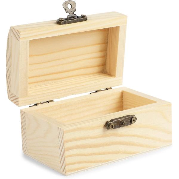 Bright Creations Unfinished Wood Treasure Chest Box with Lid & Locking Clasp 3.5 x 2.2 x 2 inches