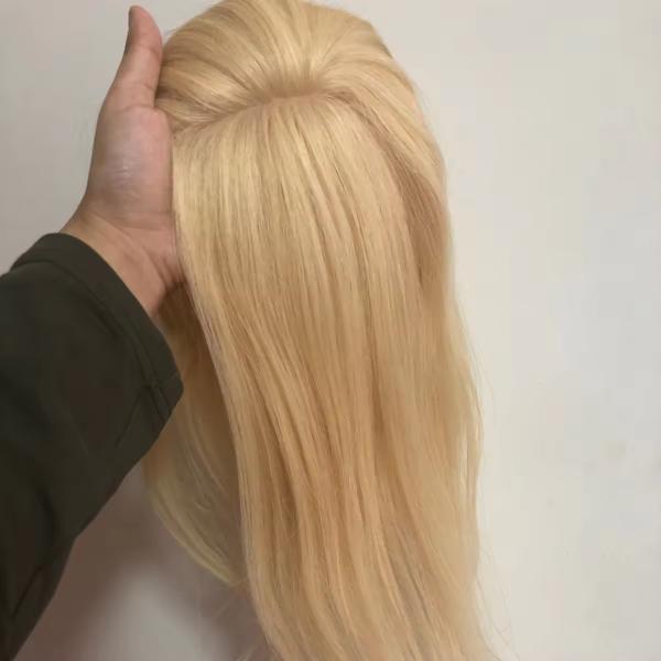 100% Human Hair Topper for Women Natural Silk Base Toupee in Straight Style