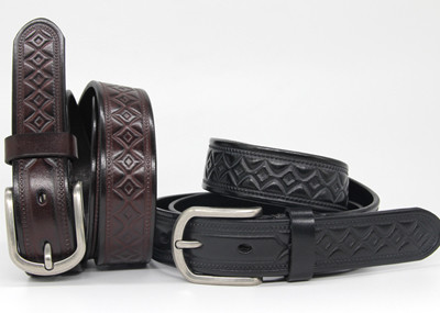 Vintage Buckle Womens Genuine Leather Belt Embossing Rhombus Pattern