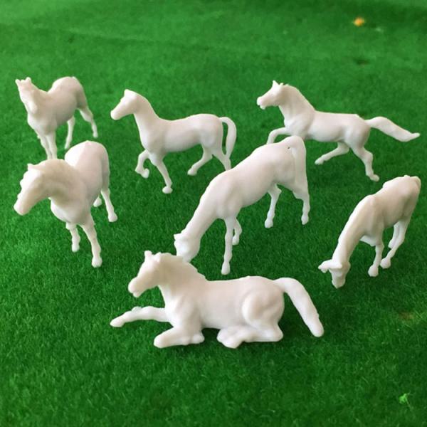 1:87 ABS plastic Model 25mm White Farm Animals Horse 7 Poses for model building