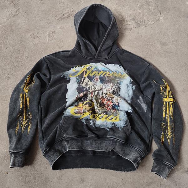 Custom Drop Shoulder Stone Washed Fleece 100% Cotton Heavyweight French Terry DTG Printing Pullover Hoodies for Men