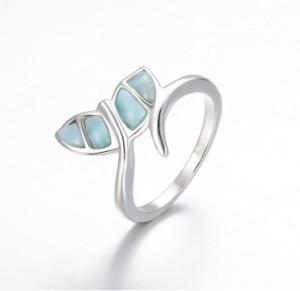 Custom Gemstone Larimar Silver Jewelry Heart Edge White Diamond Ring