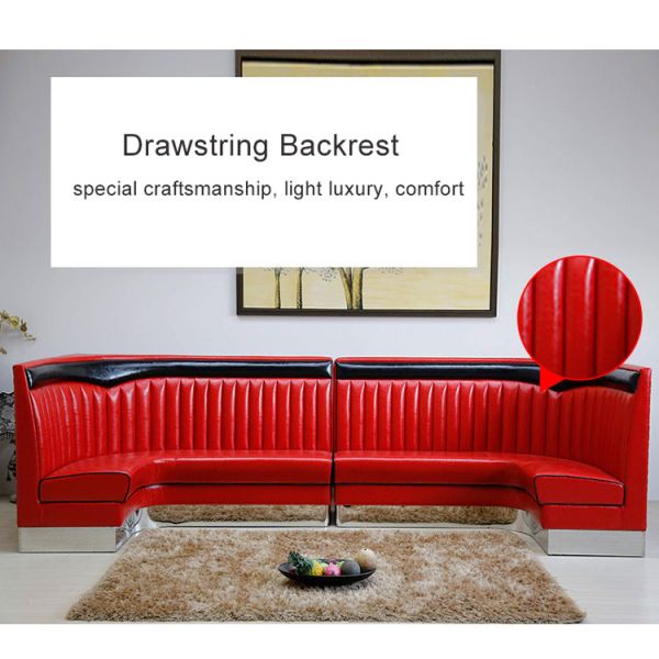 Customized American 1950 Style Vintage Sofa U-shaped Red Leather Restaurant Booth Seating