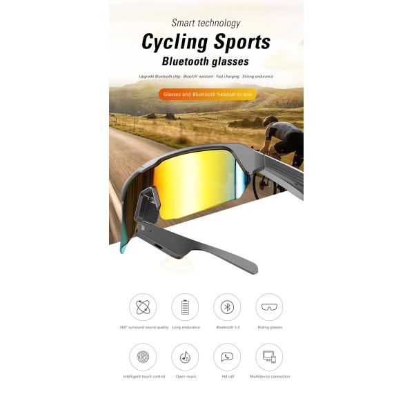 UV 400 Bluetooth Deportivo Gafas de conducción Bluetooth 5.3 Batería 50 horas de ciclismo