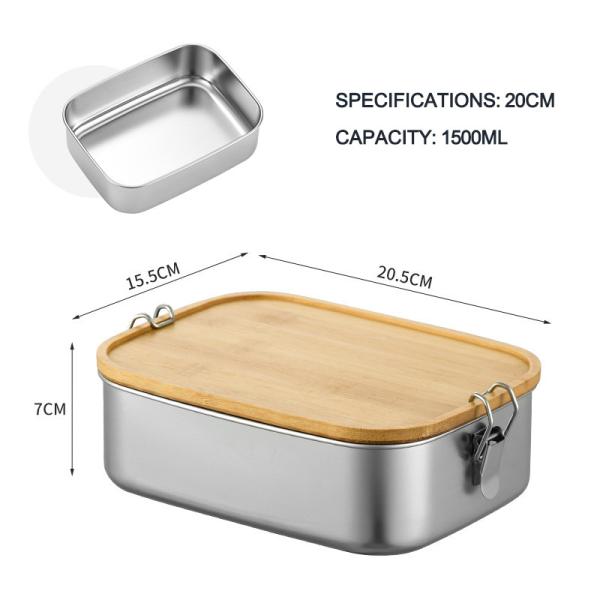 Rectangle Metal Bento Lunch Box 1500ml Double Buckle Steel Bento Lunch Box