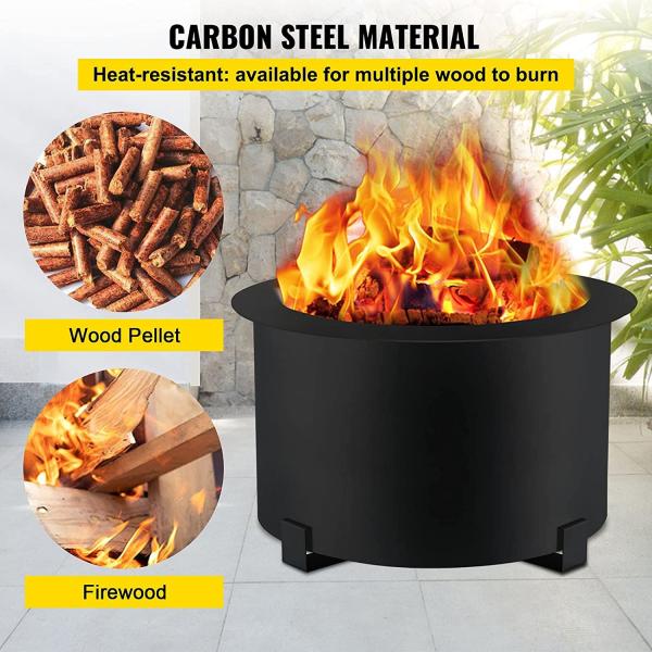 Carbon Steel 21.5 Inch Portable Smoke Free Fire Pit For Picnic Camping Backyard Black
