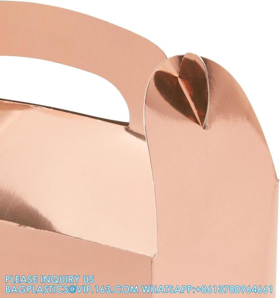 Treat Boxes - Candy Gable Boxes For Party Favors, Birthday, Wedding, Baby Shower (Rose Gold, 6.2x3.5x3.6 In)