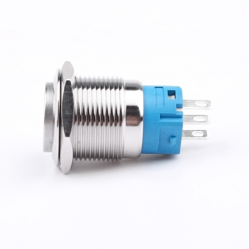 HONGYE HYBD19-PS Dia 19mm Stainless Steel Waterproof Push Button 3 Pin 1NO1NC IP65 Self-Locking Electronic Structure 250V LED