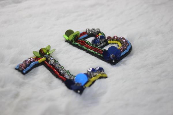Letter patches Glass strass beads with sequins handmade patches