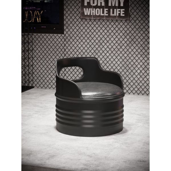 Black Oil Drum Table And Chair Tea Shop Metal Table And Chair Customized
