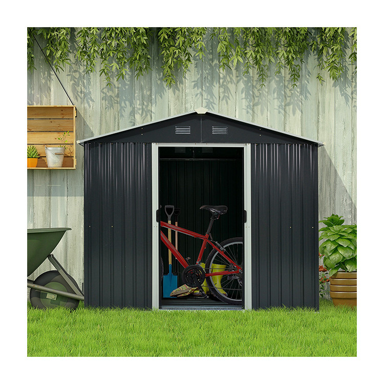 Color Steel Plate Galvanized Steel Outdoor Garden Roofed Metal Storage Shed AJUNION 8x6ft