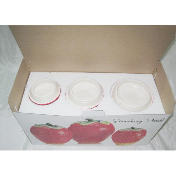 Strawberry Shaped Sealed Ceramic Kitchen Canisters 3 Set Hand Painted
