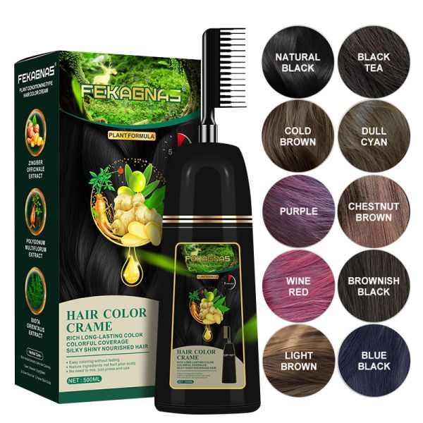 Shampoo colorant capillaire végétal noir rapide 500ml avec peigne/gants