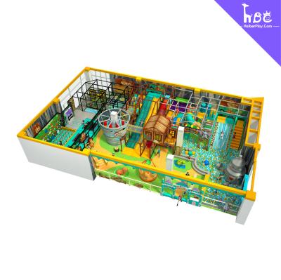 Estructura de juego interior personalizada para niños con toboganes y paredes de escalada